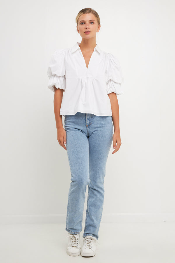 english factory 2 Layers Puff Sleeve Top WHITE