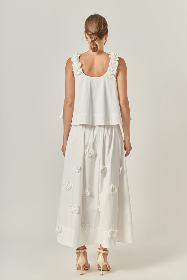 English Factory 3D Flower Midi Skirt WHITE