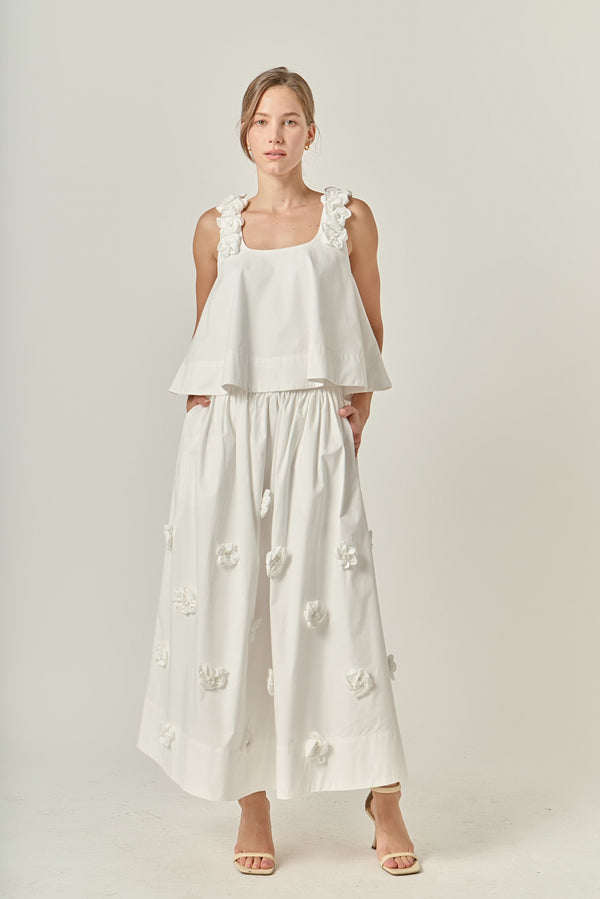 English Factory 3D Flower Midi Skirt WHITE
