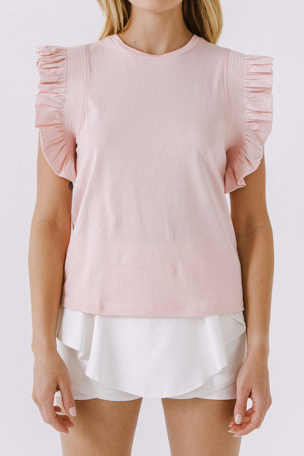 English Factory All Knit Ruffle Detail Top PINK