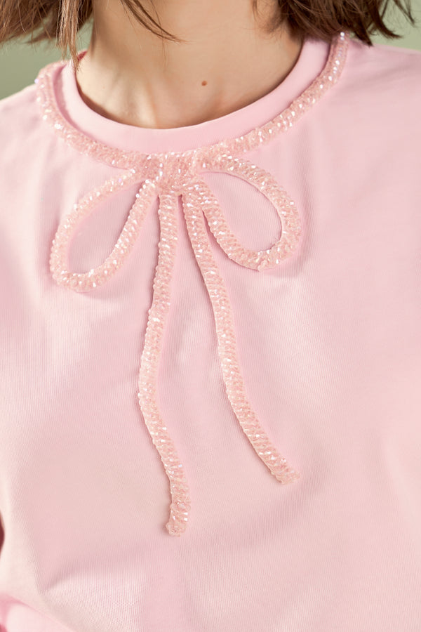 English Factory Annabelle Beaded Bow Tee PINK
