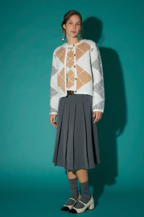 English Factory Argyle Cardigan WHITE