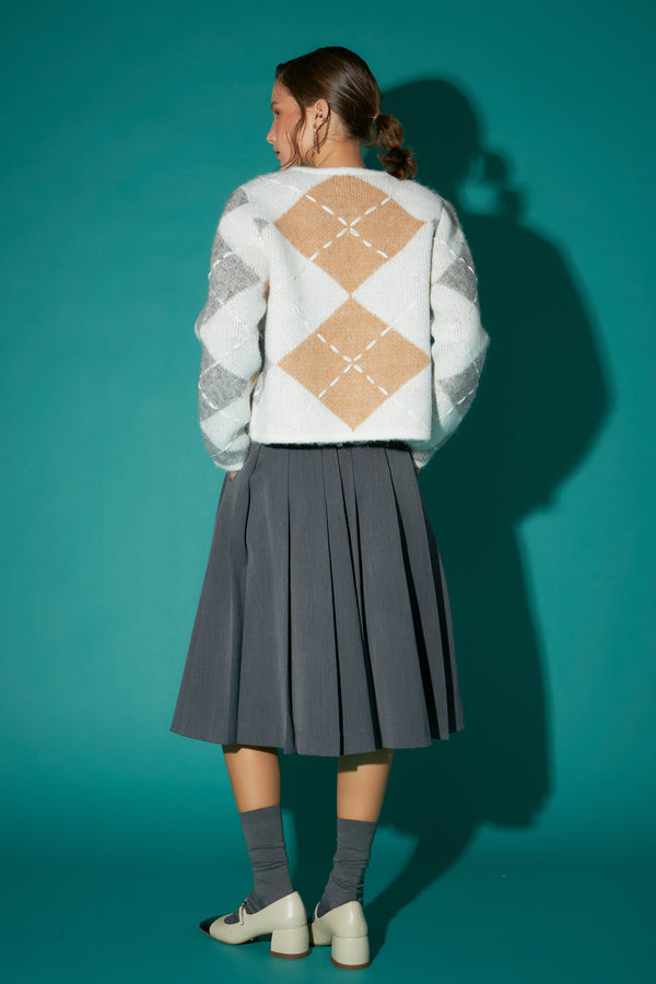 English Factory Argyle Cardigan WHITE