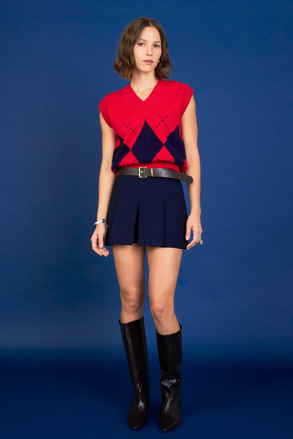 english factory Argyle Knit V-Neck Vest RED MULTI