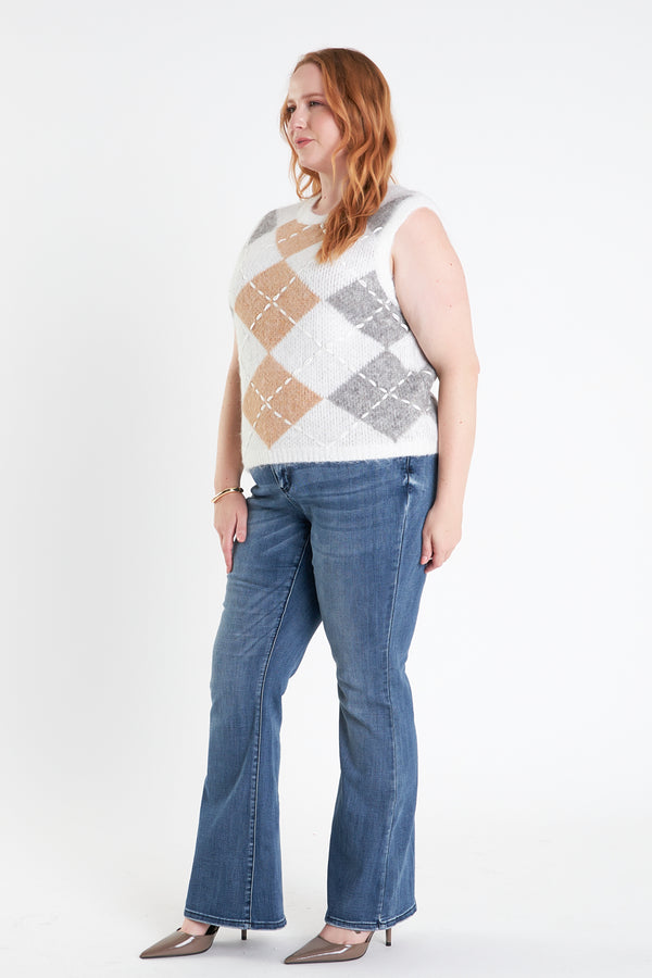 English Factory Argyle Knit Vest - Plus Size WHITE