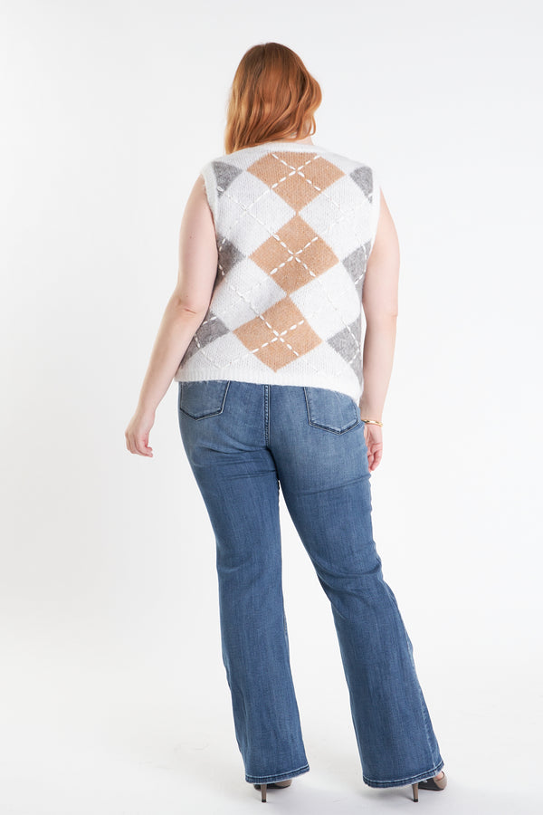 English Factory Argyle Knit Vest - Plus Size WHITE