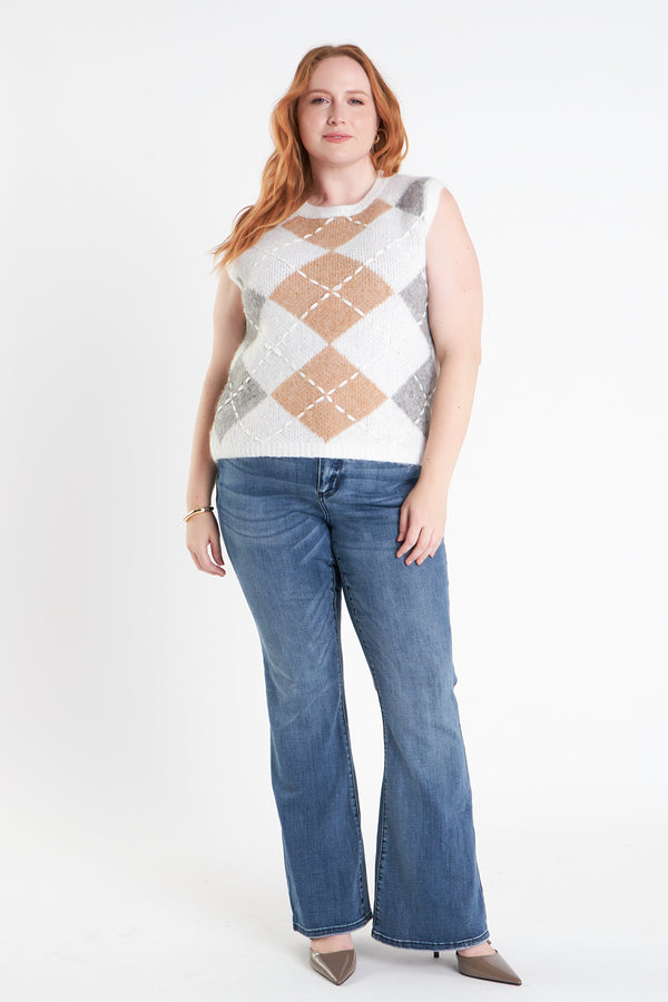english factory Argyle Knit Vest - Plus Size WHITE