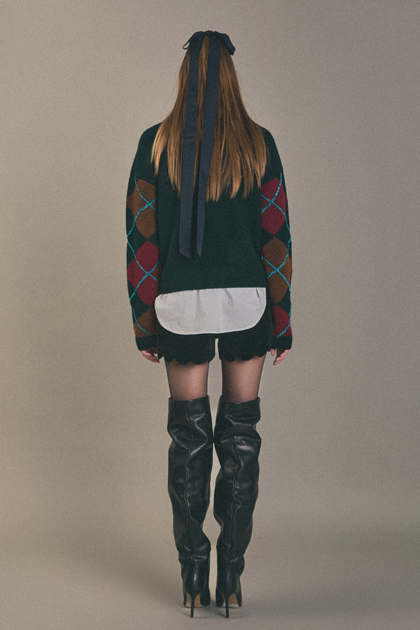 English Factory Argyle Sweater DARK GREEN MULTI