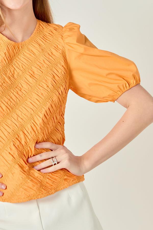 English Factory Asymmetrical Smocked Top ORANGE