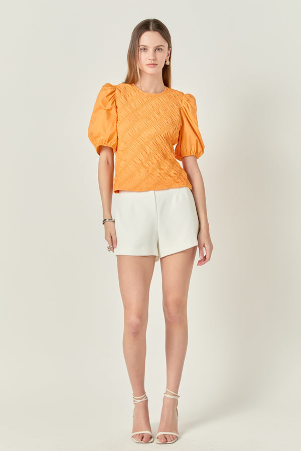 english factory Asymmetrical Smocked Top ORANGE