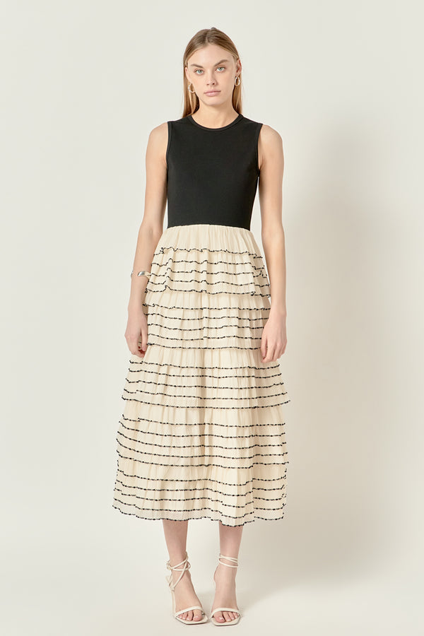 english factory Aurelia Ruffle Dress TAN/IVORY