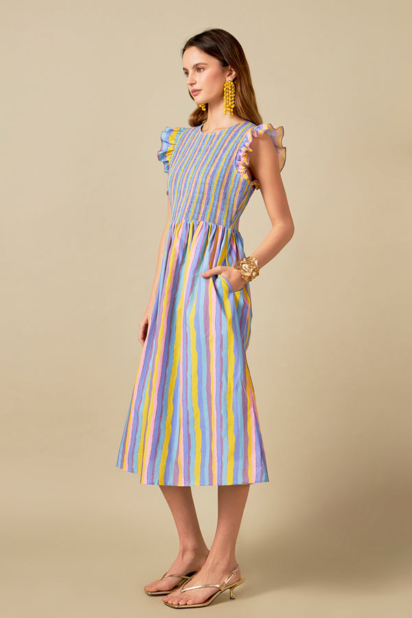 English Factory Aurora Striped Midi Dress MULTI