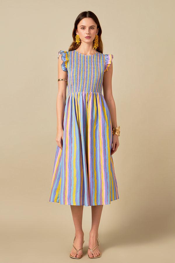 english factory Aurora Striped Midi Dress MULTI