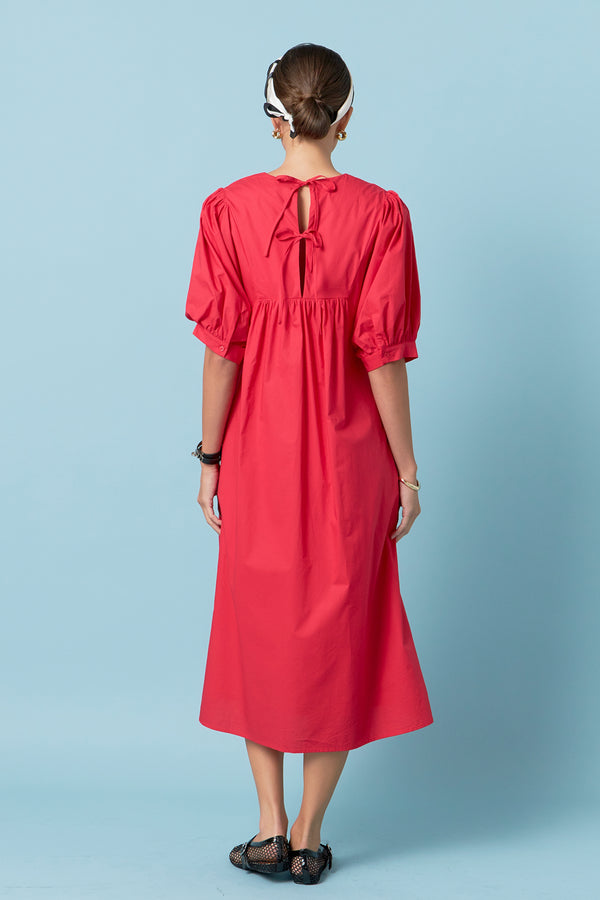 English Factory Back Bow Detail Midi Dress RED
