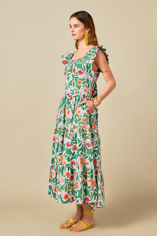 English Factory Back Bow Floral Midi Dress MULTI