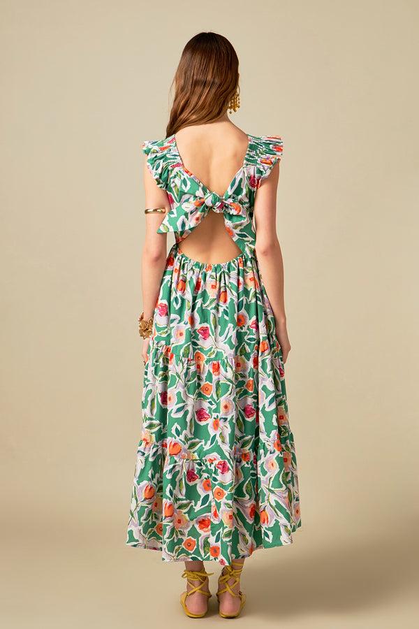 English Factory Back Bow Floral Midi Dress MULTI