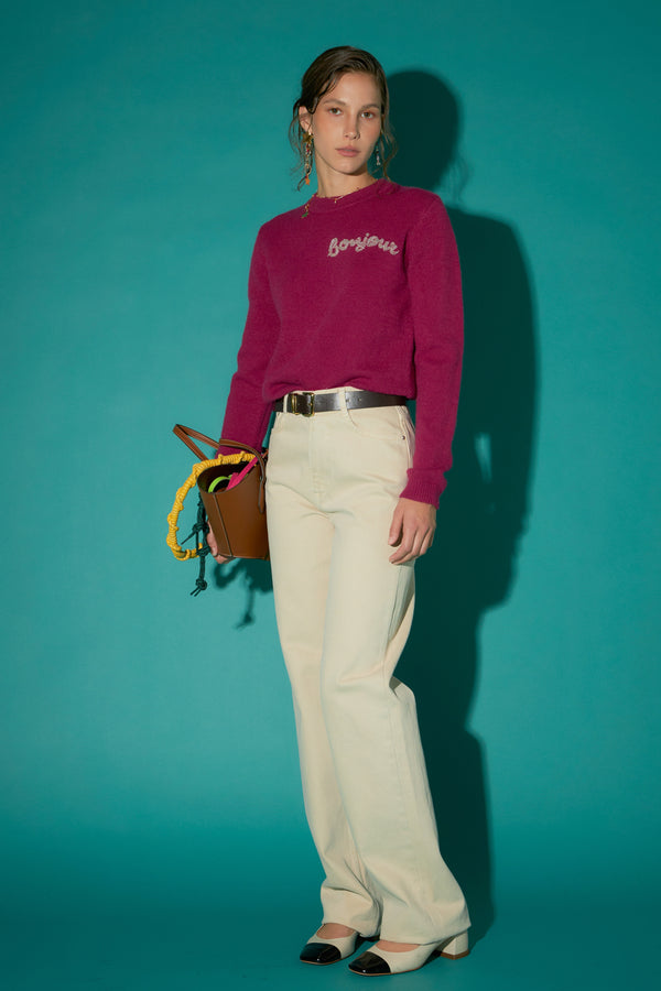 English Factory Bead Letter Knit PLUM