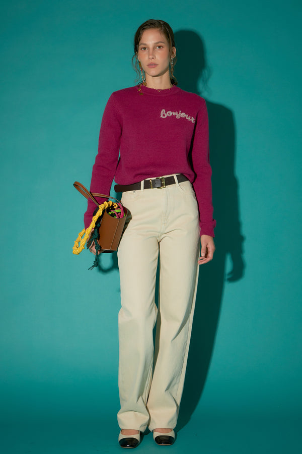 english factory Bead Letter Knit PLUM