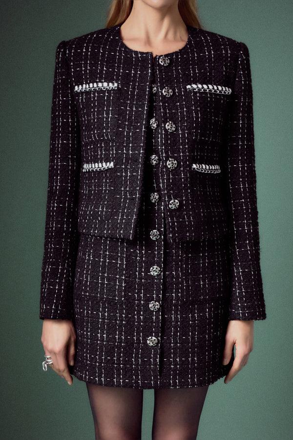 English Factory Black And White Tweed Jacket BLACK