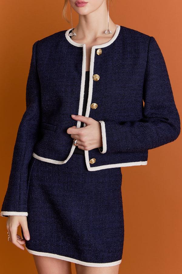 English Factory Blair Tweed Skirt NAVY