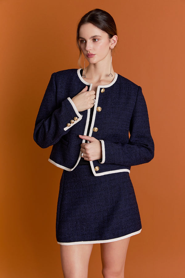 english factory Blair Tweed Skirt NAVY