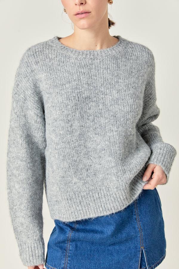 English Factory Blend Cropped Fuzzy Sweater GREY
