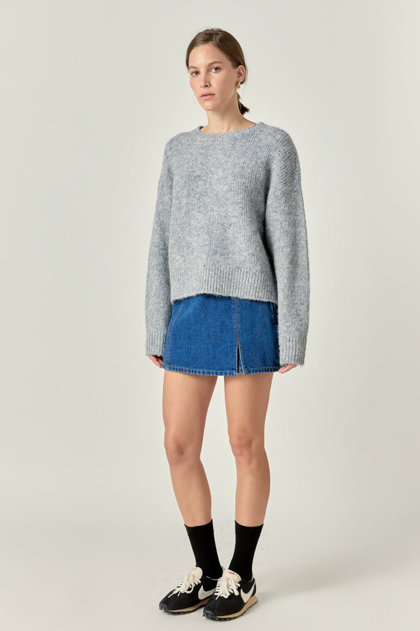 English Factory Blend Cropped Fuzzy Sweater GREY