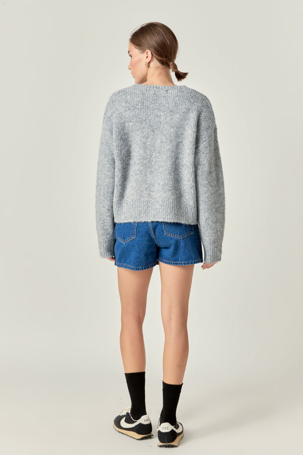 English Factory Blend Cropped Fuzzy Sweater GREY