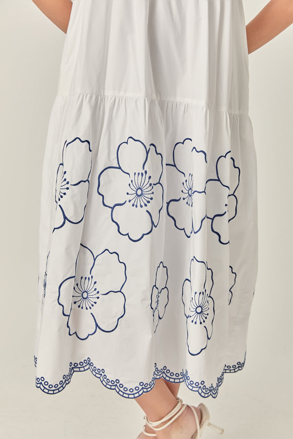 English Factory Blossom Edge Midi Dress IVORY/NAVY