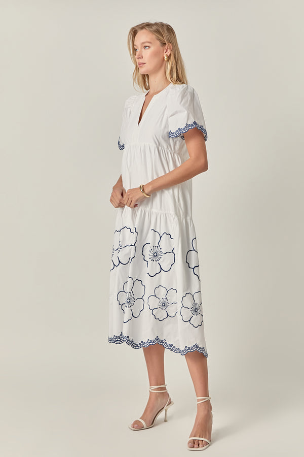 English Factory Blossom Edge Midi Dress IVORY/NAVY