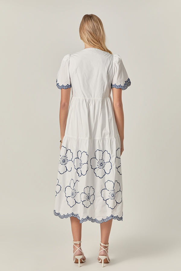 English Factory Blossom Edge Midi Dress IVORY/NAVY