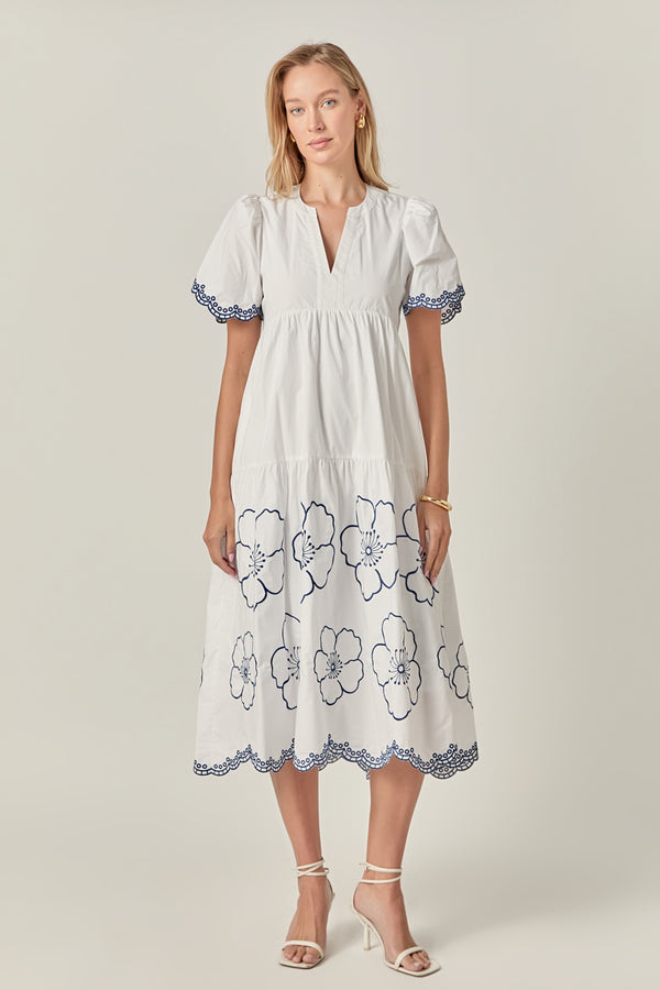 english factory Blossom Edge Midi Dress IVORY/NAVY