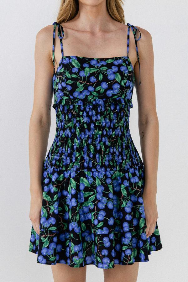 English Factory Blueberry Print Mini Dress BLACK