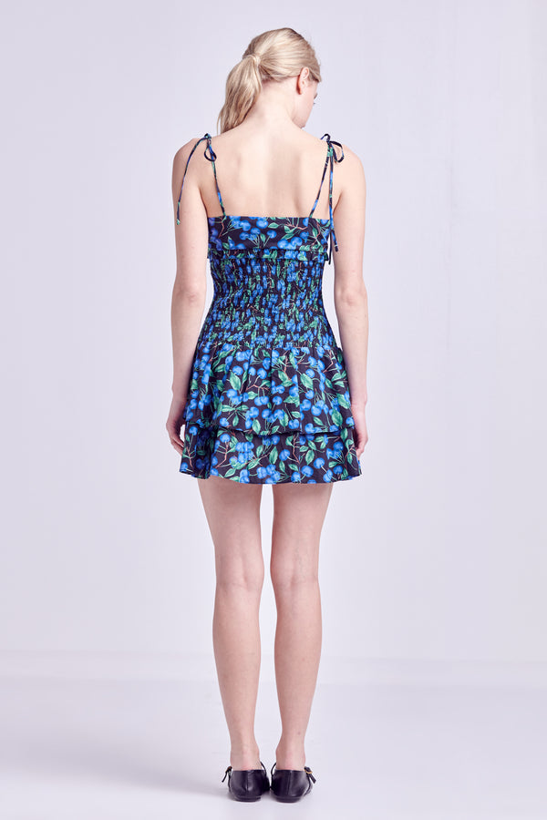 English Factory Blueberry Print Mini Dress BLACK