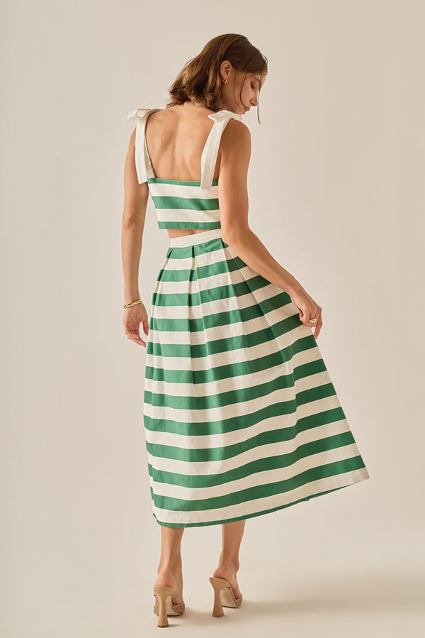 English Factory Bold Stripe Midi Skirt GREEN/WHITE
