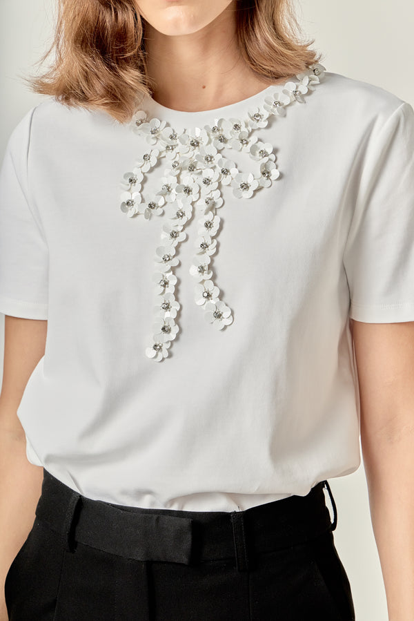 English Factory Bow Bead Detail Top WHITE
