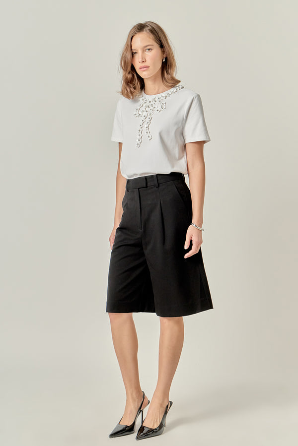 English Factory Bow Bead Detail Top WHITE