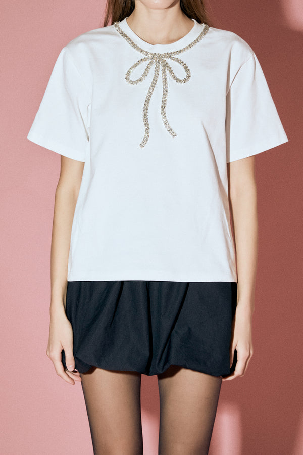 English Factory Bow Bead Detail Top WHITE