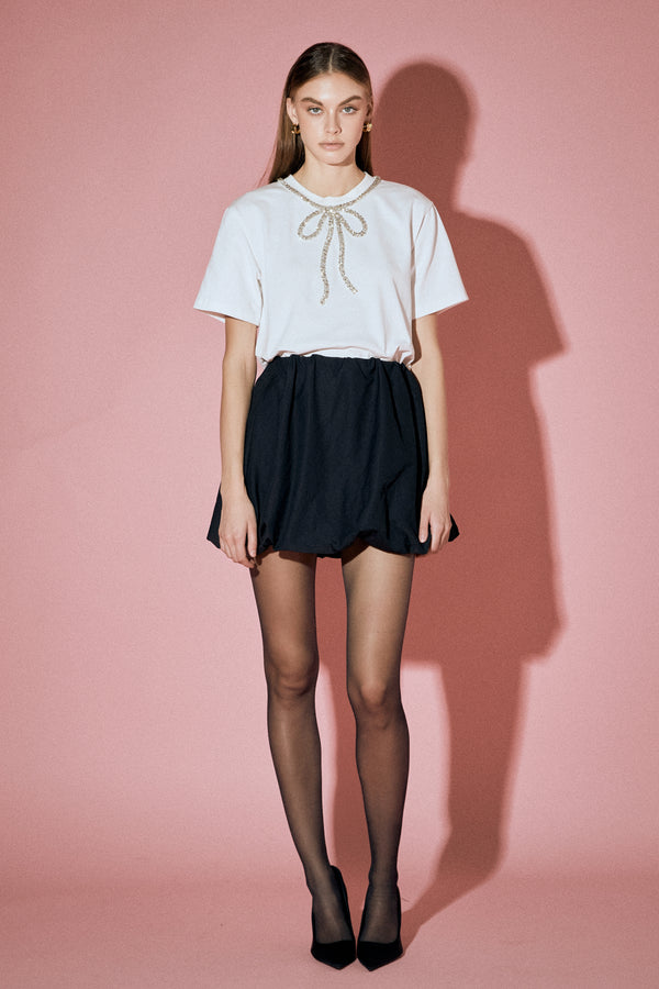 english factory Bow Bead Detail Top WHITE