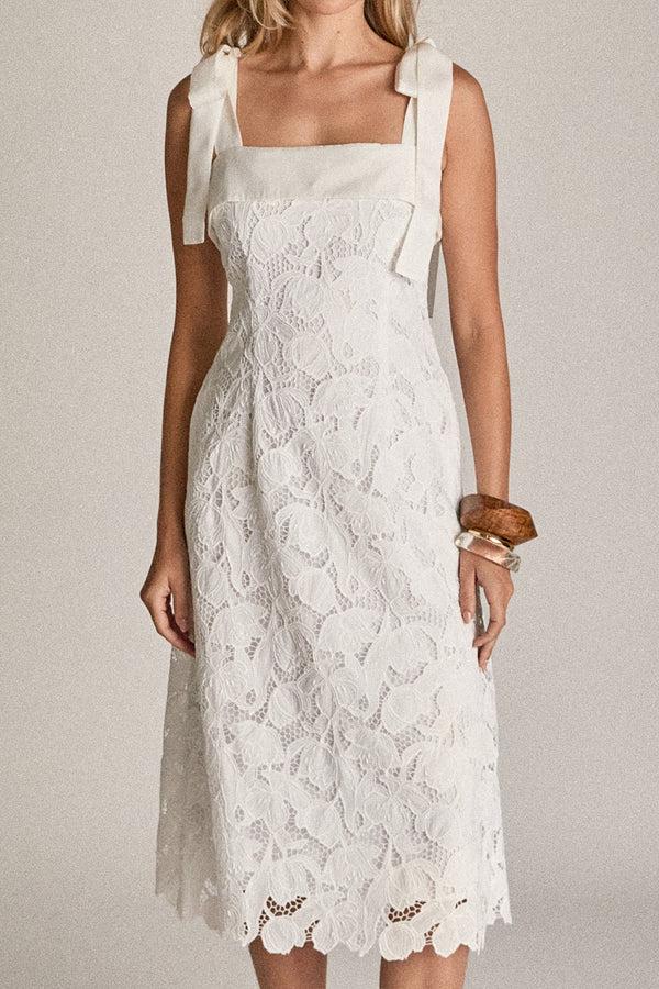 English Factory Bow Belle Lace Midi Dress WHITE