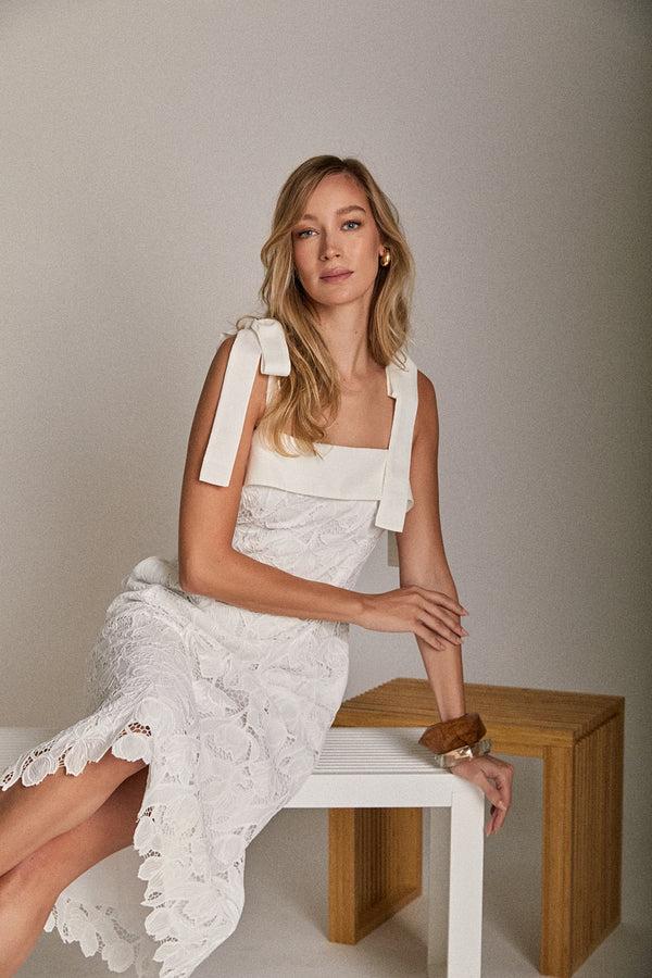 english factory Bow Belle Lace Midi Dress WHITE