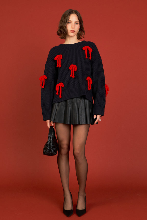 english factory Bow Detailed Knit NAVY