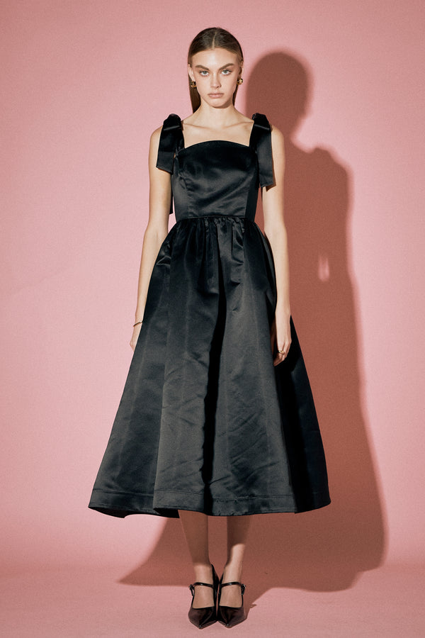 english factory Bow Pointed Midi Dress BLACK