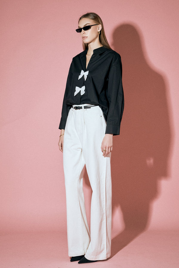 English Factory Bow Poplin Shirt BLACK