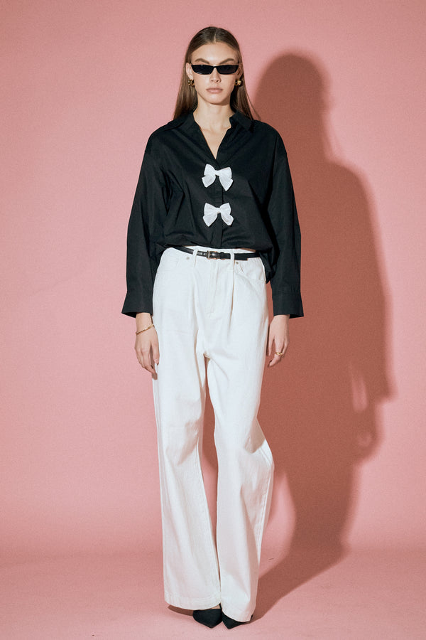 english factory Bow Poplin Shirt BLACK