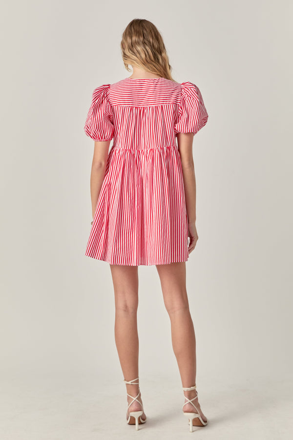 English Factory Bow Tie Puff Sleeve Mini Dress RED