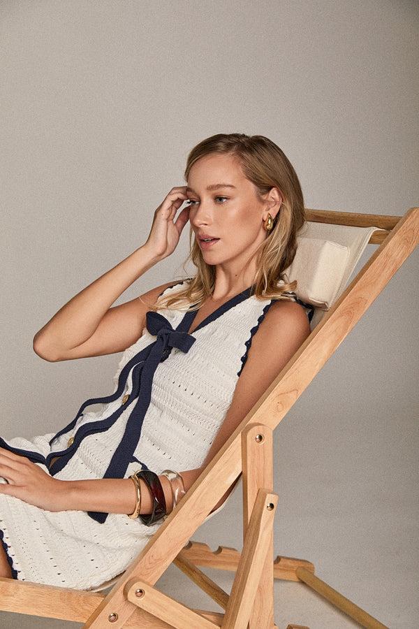 english factory Bowline Crochet Dress WHITE/NAVY