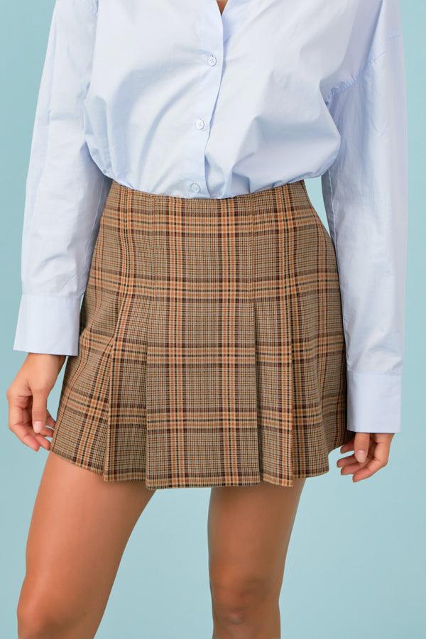 English Factory Box Pleated Check Skort BROWN