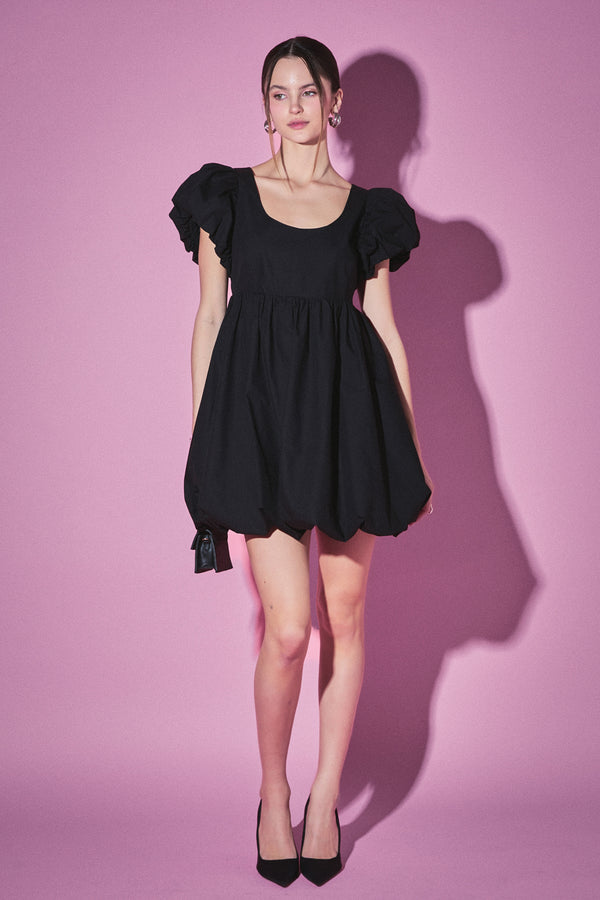 english factory Bubble Scoop Neck Dress BLACK