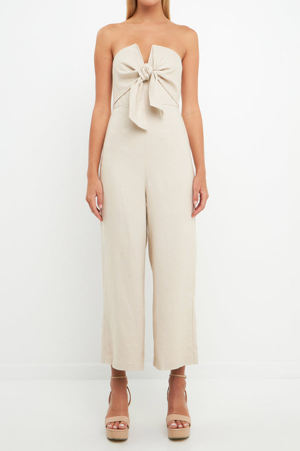 English Factory Bustier Front Tie Jumpsuit TAN